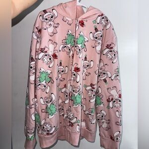 Disney Stitch Pink Christmas Zip-up  Hoodie